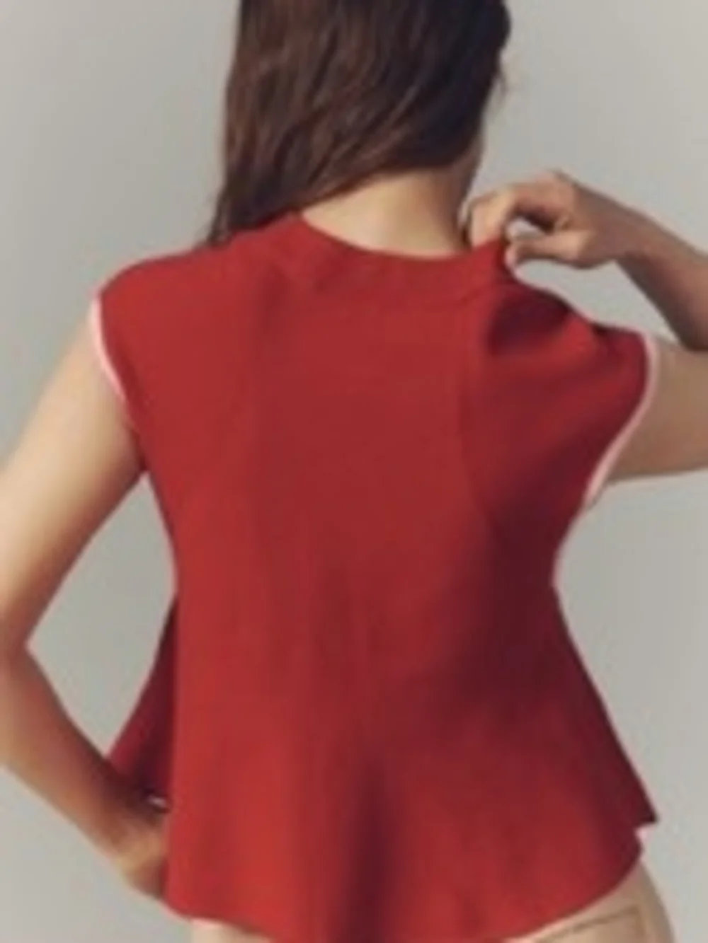 Maeve Bright Red Sleeveless Knit Shell with Contrast Trim - Picture 4 of 5